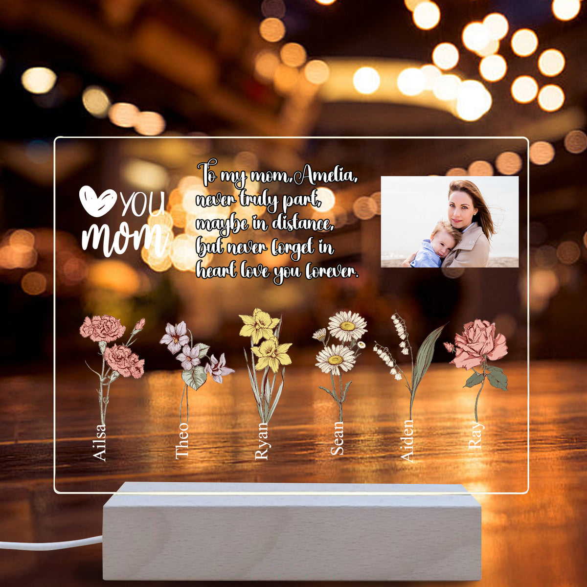Personalized Photo Night Lights With Birth Flower Images