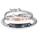 Personalized Matching Bracelets for Couple Engraving Name/Text 2 PCS Set Customized Metal Bracelet for Lover Custom Name Dainty Charm Bracelet for Men, Women Valentines Gift for Her Him Jewelry Set