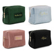 Personalized Velvet Makeup Bag, Custom Quilted Cosmetic Bag