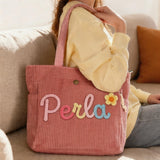 Personalized Embroidered Corduroy Tote,Custom Name Tote Bag
