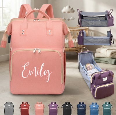Personalized 3 in 1 Diaper Bag Backpack with Changing Station