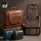 Personalized Hanging Travel Toiletry Bag PU Leather Waterproof Shaving Bag for Men and Women for Accessories Shampoo Full-size Container Toiletries for Groomsmen Husband