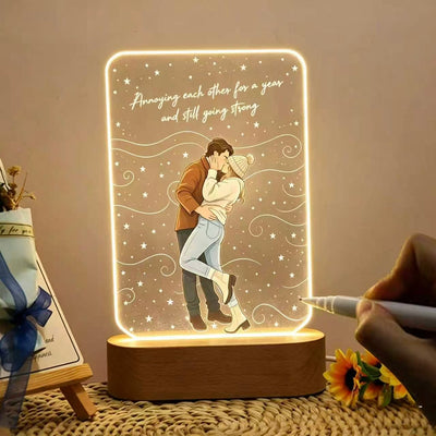 Personalized Photo Lamp 3D LED Light with Pen Writing Your Words Custom Light Up Sign Acrylic Plaque Wooden Base Night Light Table Lamp for Mom Dad Boys Girls Birthday Anniversary Wedding Gift
