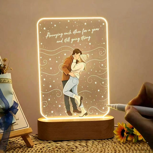 Personalized Photo Lamp 3D LED Light with Pen Writing Your Words Custom Light Up Sign Acrylic Plaque Wooden Base Night Light Table Lamp for Mom Dad Boys Girls Birthday Anniversary Wedding Gift