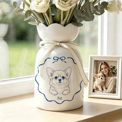 Personalized Glaze Style Pet Photo Ceramic Vase with Name Anniversary Birthday Gift for Pet Lover Owner