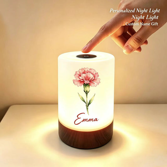 Personalized Birth Flower Dimmable Adjustable Color Touch Control Rechargeable Night Light with Name Bedroom Decor Birthday Gift for Woman