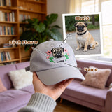 Personalized Embroidered Hats with Pet Portrait & Birth Flower 100% Cotton Custom Name Baseball Cap for Men Women with Adjustable Buckle Christmas Birthday Gift for Pet Owners Lovers Multi