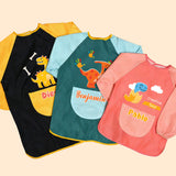 Personalized Cute Dinosaur Paint Waterproof Long Sleeve Apron with Name Text and Pocket Outdoor Activity Birthday Gift for Kids Students