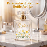 Personalized Floral Glass Perfume Bottle Custom Birth Flower and Name Refillable Empty Perfume Bottles Mini Portable Travel Essential Gifts for Wife Girlfriend Bridesmaids 100ml 3.4 oz