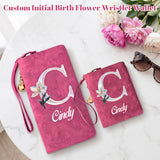 Personalized Wristlet Wallet for Women Custom Pearl Initial Birth Flower and Name  PU Leather Wallet with Coin Pocket  Id Window & Grip Hand Strap  Mother's Day  Birthday Gift for Mom Friends