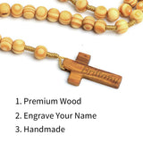 Personalized Wood Rosary with Engraved Name, Customized Wood Cross Rosary