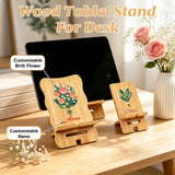 Personalized Wood Phone Stand for Women Custom Phone Holder with Name & Birth Flower Portable Tablet Stand for Home Office Travel Treadmill Compatible with All Cell Phones Birthday Gifts