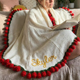 Custom Rose Flower Blanket with Embroidered Name - Personalized Red Crochet Bouquet Throw Blanket Gift for Birthday Wedding Valentine’s Day Mother's Day Christmas