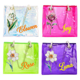 Personalized Clear Tote Bag for Women Custom Birth Flower and Name Iridescent Bachelorette Beach Bag for Work Stadium Travel Mother's Day Birthday Summer Vacation Gift for Family Friend