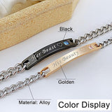 Personalized Matching Bracelets for Couple Engraving Name/Text 2 PCS Set Customized Metal Bracelet for Lover Custom Name Dainty Charm Bracelet for Men Women Valentines Gift for Her Him Jewelry Set