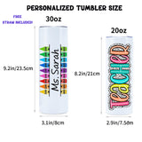 Personalized Teacher Tumbler, Teacher Appreciation Cup, Gifts for Teachers Women