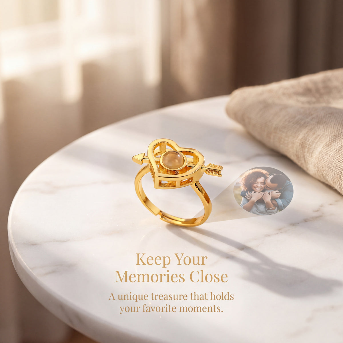 Custom Photo Projection Ring Personalised Ring Picture Inside Heart Shape Men's and Women's Rings