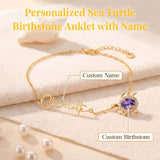 Personalized Sea Turtle Birthstone Anklet with Name Custom Beach Anklet for Women Turtle Jewelry Beach Accessory for Sister Girlfriend Mom Summer Vacation Gift for Birthday Anniversary