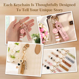 Personalized Birth Flower PU Leather Keychain Custom Name Keyring Daisy Beaded Keychain for Women Bridesmaid Gifts Birthday Anniversary Wedding Mother's Day Gifts Bag Charm Party Favor
