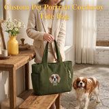 Personalized Embroidered Pet Face Tote Bag Custom Corduroy Tote Bag Cat Portrait Shoulder Bag Travel Accessories Pet Memorial Gift Gifts for Pet Owners Dog Mom Cat Mom Family Friends