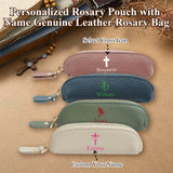 Personalized Genuine Leather Rosary Pouch, Cross Print Rosary Bag with Name