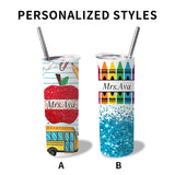 Personalized Tumbler for Teacher, Custom Pencil Printed Stainless Steel Bottle