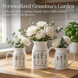 Personalized Grandma's Garden Vase Custom Birth Flower and Name Ceramic Family Vase Housewarming New Home Decor Gifts for Grandma Nana Nanny Mom Birthday Xmas Gifts