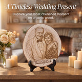 Personalized Couple Photo Wood Decor Custom Engraved Portrait on Wood Slice with Display Stand Newlywed Gifts Idea Rustic Wall Art 5th Anniversary Wedding Engagement Gift for Couple