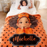 Personalized Polka Dots Cute Cartoon Little Girl Blanket with Name Flannel/Sherpa Soft Bed Couch Throw Home Decor Birthday/Christmas Gift for Girls