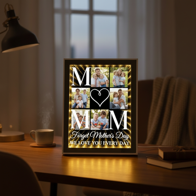 Personalized Mothers Day Mirror Light for Mom Custom Photo Light Box Infinity Mirror Table Night Light  Mom Light Up Sign LED Picture Light Frame Mothers Day Gift Ideas