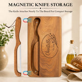 Personalized Bread Knife and Board Set Custom Name Wooden Bread Slicer with Magnetic Storage Rustic Farmhouse Kitchen Decor Sourdough Baking Essential Gifts Mom Wife Family Baking Lovers