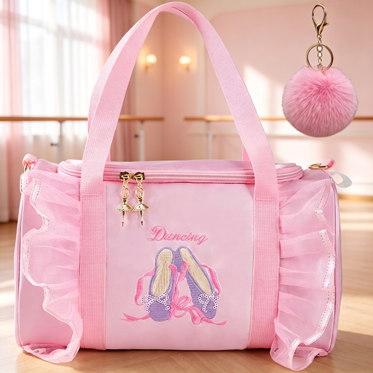 Personalized Kids Dance Ballet Bag Large Capacity Fashion Tote Bag Custom Dance Bag Waterproof Kids Travel Bag Pink Lace Bag for Girls Yoga Bag Dance Duffle Bag