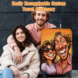 Personalized Luggage Cover Custom Comic Portrait from Photo Travel Accessories Double Sided Elastic Washable 18-32" Suitcase Protector Gifts Travel Lovers Couples Family Friends