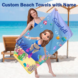 Personalized Kids Beach Towel Cute 3D Diver Kid Diving Boy Cartoon Print Towel Custom Name Quick Dry Microfiber Fabric for Summer Vacation Beach Party Birthday Gifts for Kids Boys Girls