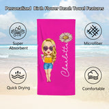 Personalized Beach Towels with Name and Birth Flower  Cartoon Women Oversized Beach Towel  Travel Beach Towel for Women for Swimming Pool Camping Beach  Gifts for Sisters Friends Besties Adult Gift