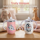 Personalized Insulated Sippy Cup for Toddlers Custom Cute Animal and Name Baby's First Straw Cup Training Cup with Handle BPA Free 6m+ 10 oz/300ml Birthday Baby Shower Xmas Gifts