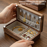 Personalized Wooden Jewelry Box, Travel Jewelry Case, Large Storage, Ring Compartments, Built in Necklace Hooks