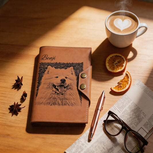 Refillable Leather Journal Custom Photo Engraving Personalized Diary