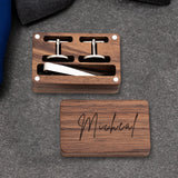 Personalized Tie Clip and Cufflinks Set, Custom Wedding Cufflinks, with Wooden Box, Groomsmen Wedding Gift Set