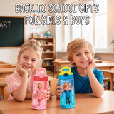 Personalized Kids Water Bottle Custom 3D Cartoon Character BPA Free 16oz Transparent Sports Water Bottle with Straw Handle and Name Birthday Back to Schoold Xmas Gifts for Boys Girls