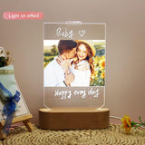 Personalized Photo Lamp 3D LED Light with Pen Writing Your Words Custom Light Up Sign Acrylic Plaque Wooden Base Night Light Table Lamp for Mom Dad Boys Girls Birthday Anniversary Wedding Gift
