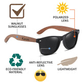 Personalized Wooden Sunglasses with Leather Box Walnut Wood Sunglasses with Dark Polarized Lenses for Men and Women with UVA & UVB Protection Custom Groomsmen Gift Set Unique Gift for Him