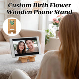 Personalized Wood Phone Stand for Women Custom Phone Holder with Name & Birth Flower Portable Tablet Stand for Home Office Travel Treadmill Compatible with All Cell Phones Birthday Gifts