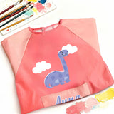 Personalized Cute Dinosaur Paint Waterproof Long Sleeve Apron with Name Text and Pocket Outdoor Activity Birthday Gift for Kids Students