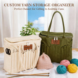 UIDMEN Personalized Name Crochet Bag Stylish Yarn Bag for Crochet and Knitting Projects Canvas Crochet Organizer with Multiple Pockets and Yarn Holes Knitting Bag for Crochet Lovers Mom Grandma