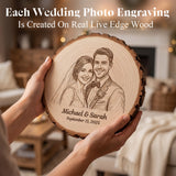 Personalized Couple Photo Wood Decor Custom Engraved Portrait on Wood Slice with Display Stand Newlywed Gifts Idea Rustic Wall Art 5th Anniversary Wedding Engagement Gift for Couple