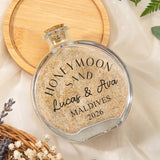 Personalized Glass Honeymoon Memory Keepsake Sand Jar with Name and Date Wedding Vacation Gift for Couples Bride Groom Newlyweds