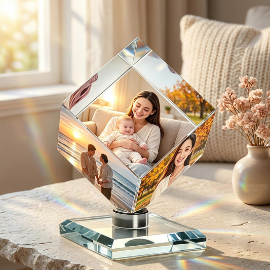 Personalized Photo Collage Frame 3D Rotatable Crystal Cube Custom Multi Picture Frame DIY Wedding Photo Frame Personalized Keepsake Gift for Wedding Gifts Home Decoration Family Love Friends