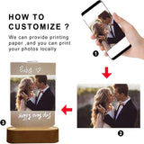 Personalized Photo Lamp 3D LED Light with Pen Writing Your Words Custom Light Up Sign Acrylic Plaque Wooden Base Night Light Table Lamp for Mom Dad Boys Girls Birthday Anniversary Wedding Gift