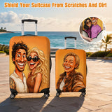 Personalized Luggage Cover Custom Comic Portrait from Photo Travel Accessories Double Sided Elastic Washable 18-32" Suitcase Protector Gifts Travel Lovers Couples Family Friends
